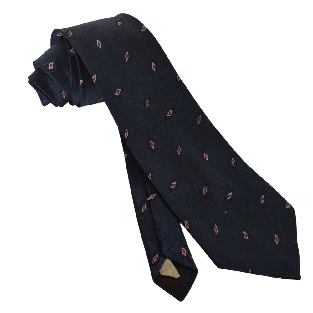 Vintage 1980s Era Wembley Leatherback Satins Red White Blue Diamond Necktie Tie